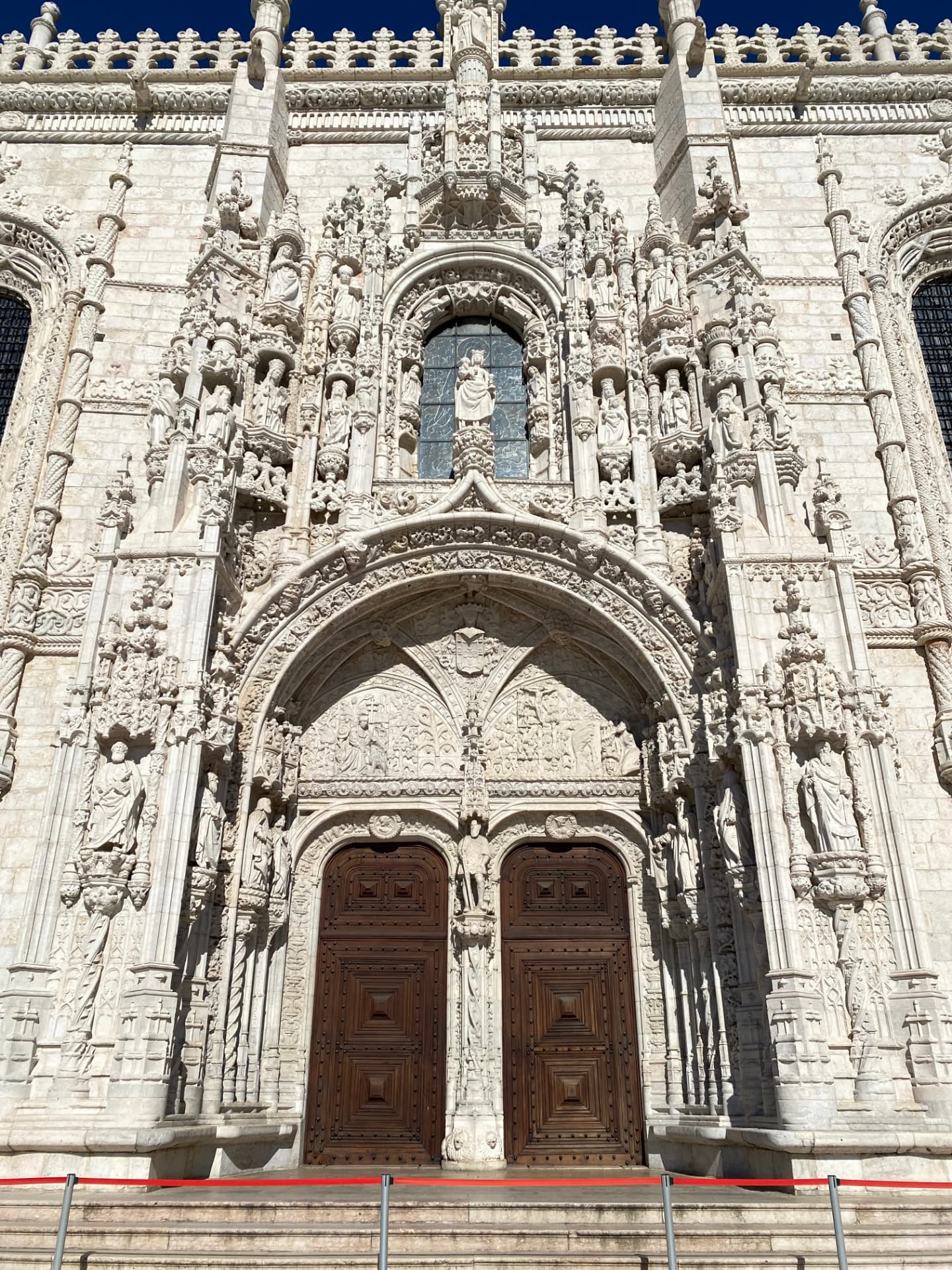 Carved stone detail above the entrance to Jerónimos Monastery