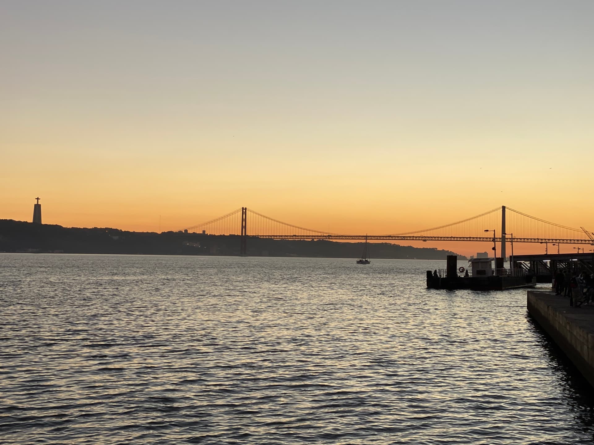 Sunset over the Tagus with the 25 de Abril Bridge in the distance