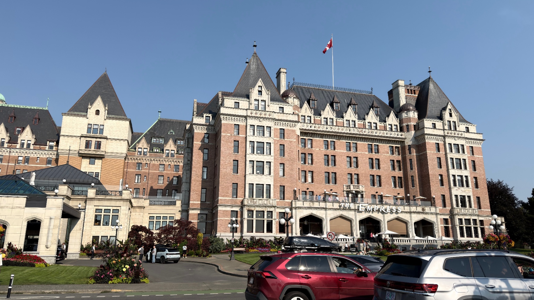 The historic Fairmont Empress hotel under a clear blue sky