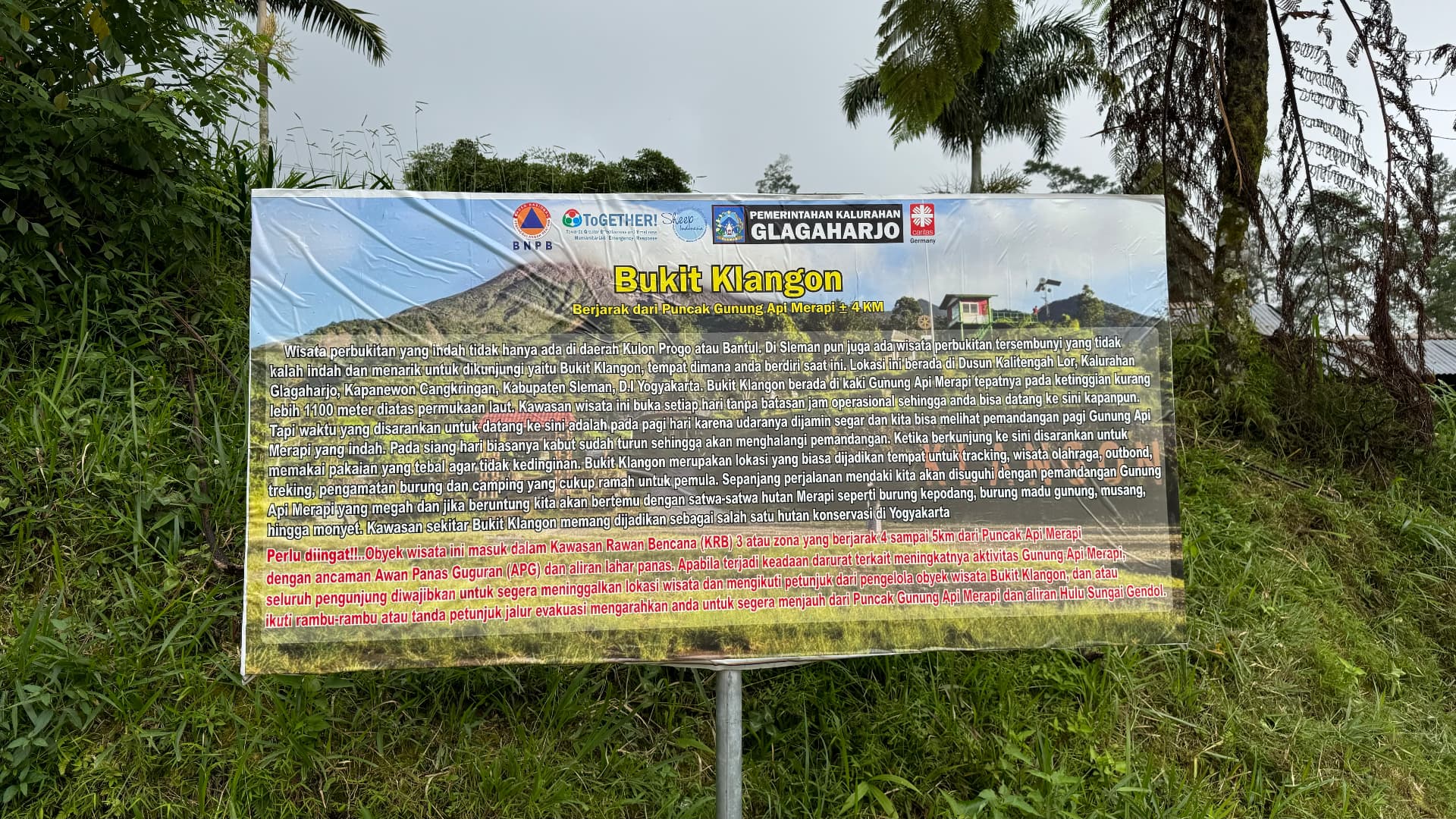 Information sign for Bukit Klangon near Mount Merapi