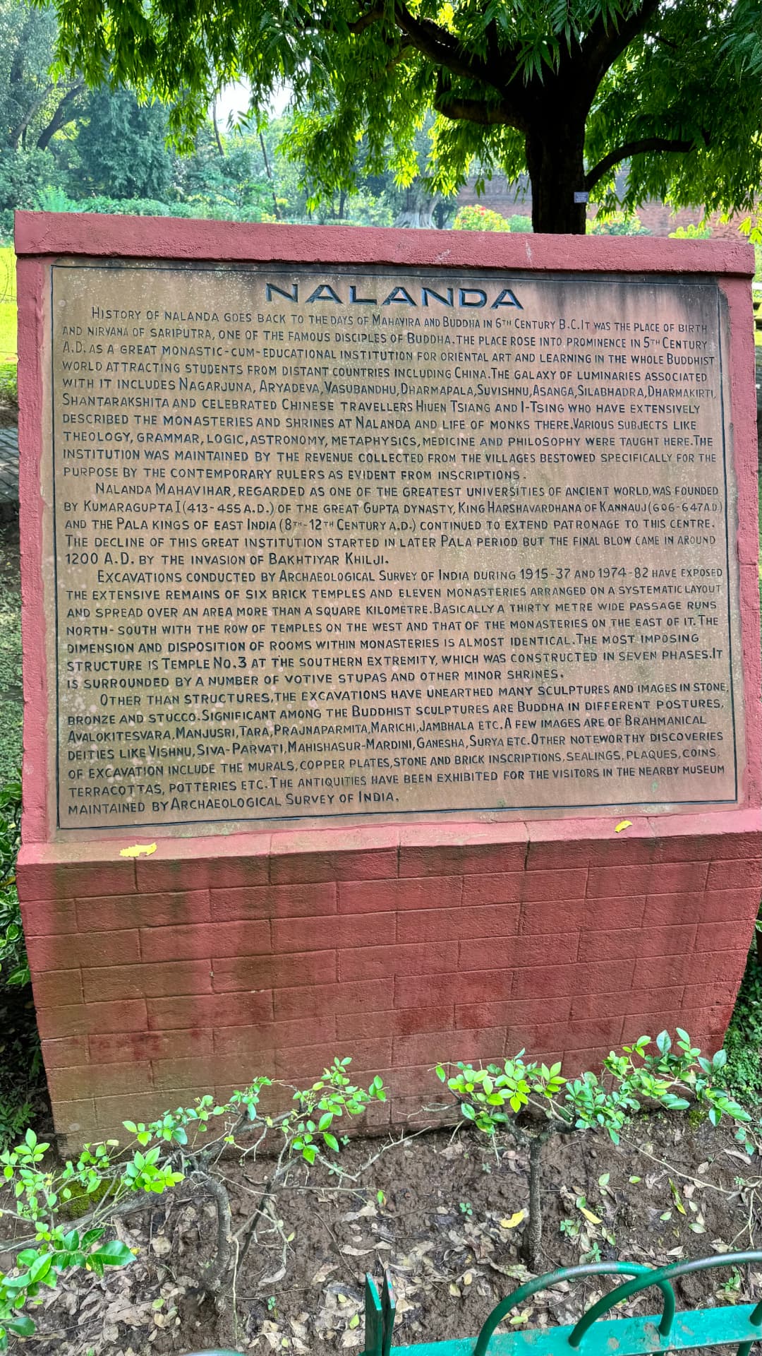 An information board recounts the history of the archaeological site. — Nalanda, Bihar, India · Patna chapter.