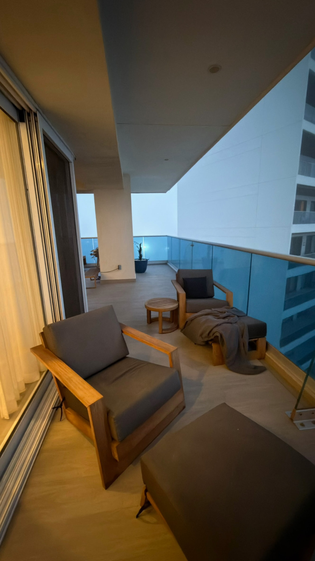 Long furnished balcony overlooking the coast