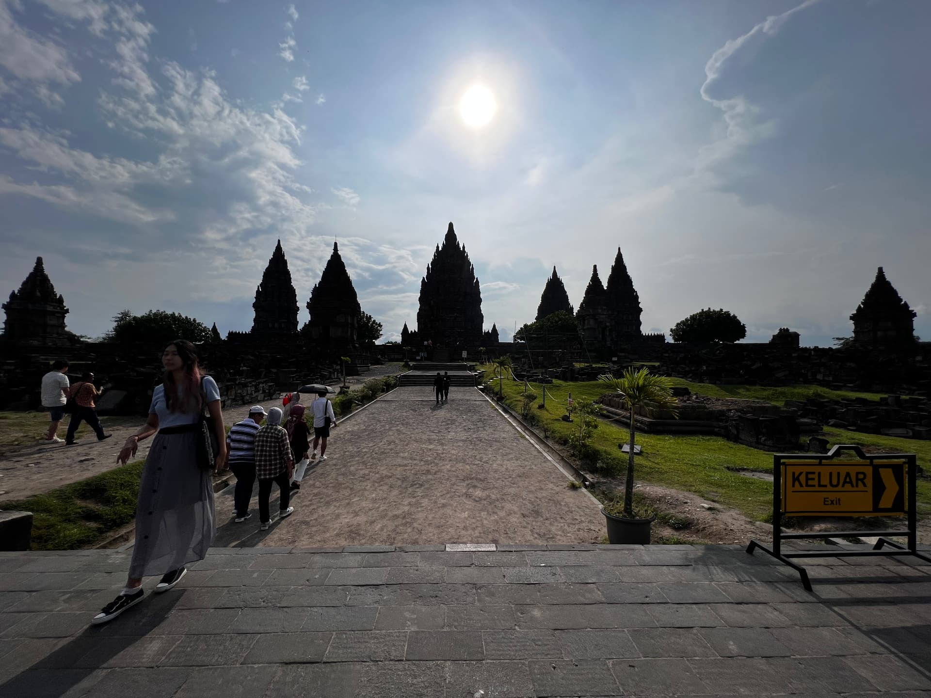 Prambanan temples silhouetted beneath the afternoon sun