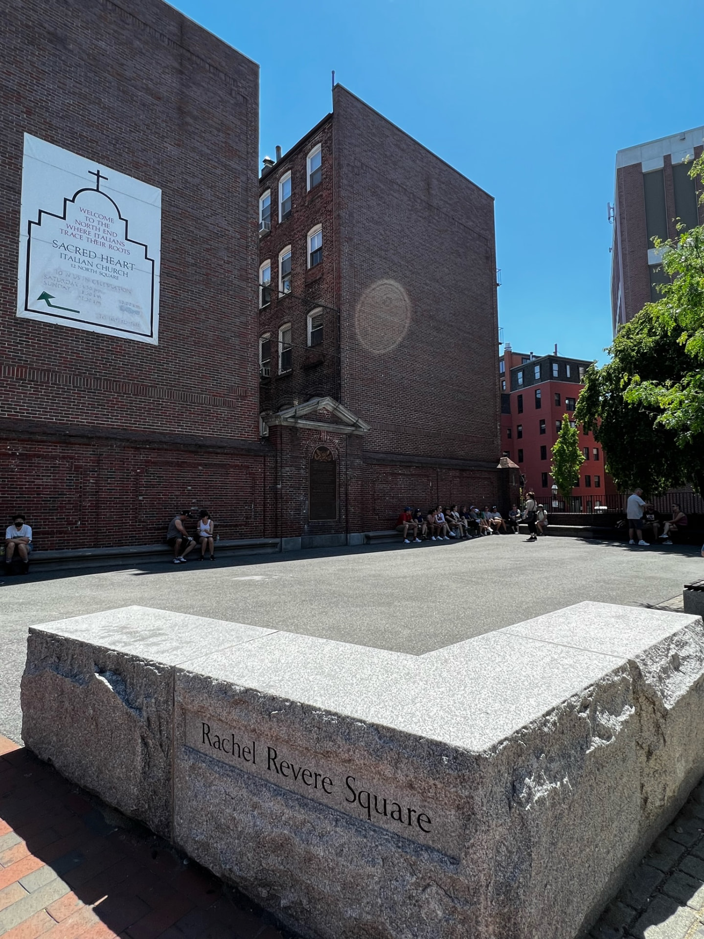 Rachel Revere Square and the Sacred Heart Italian Church in Boston