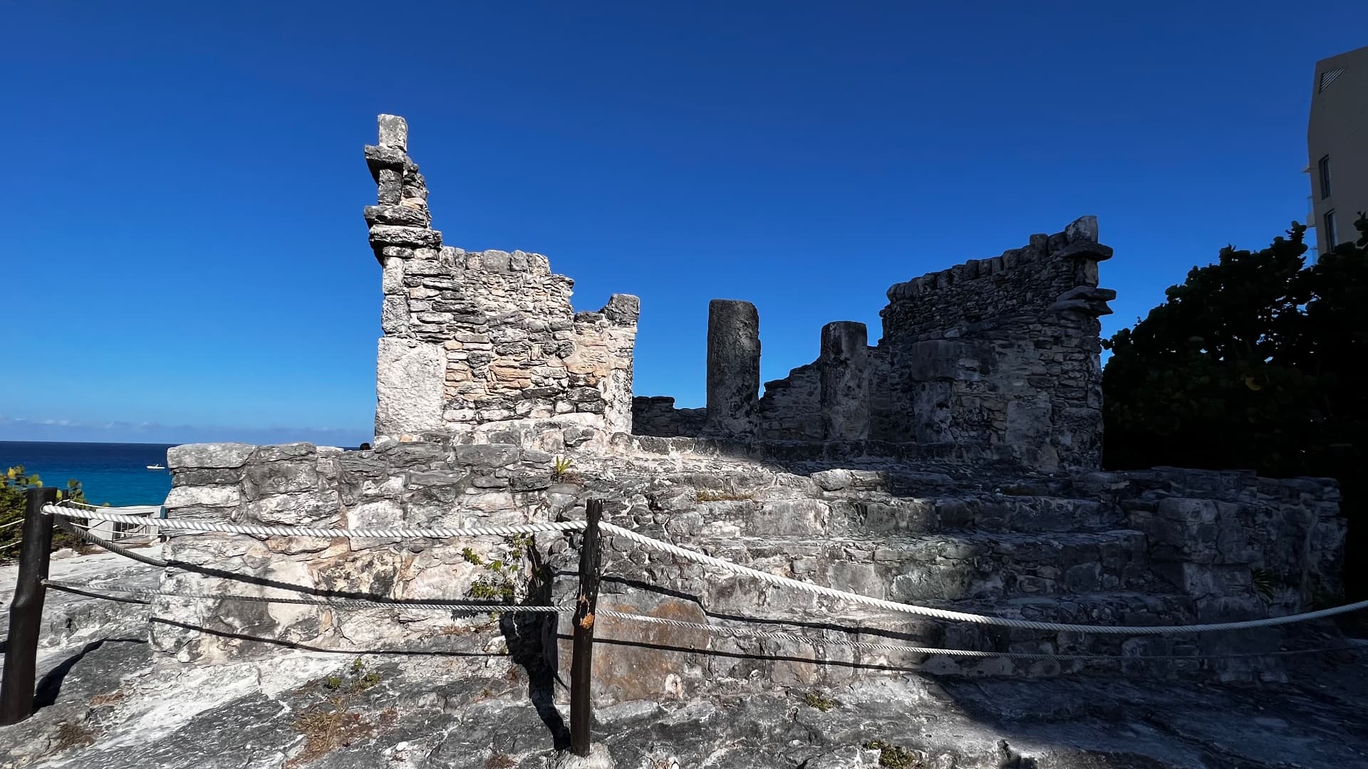 Scorpion's Temple ruins with the Caribbean visible behind