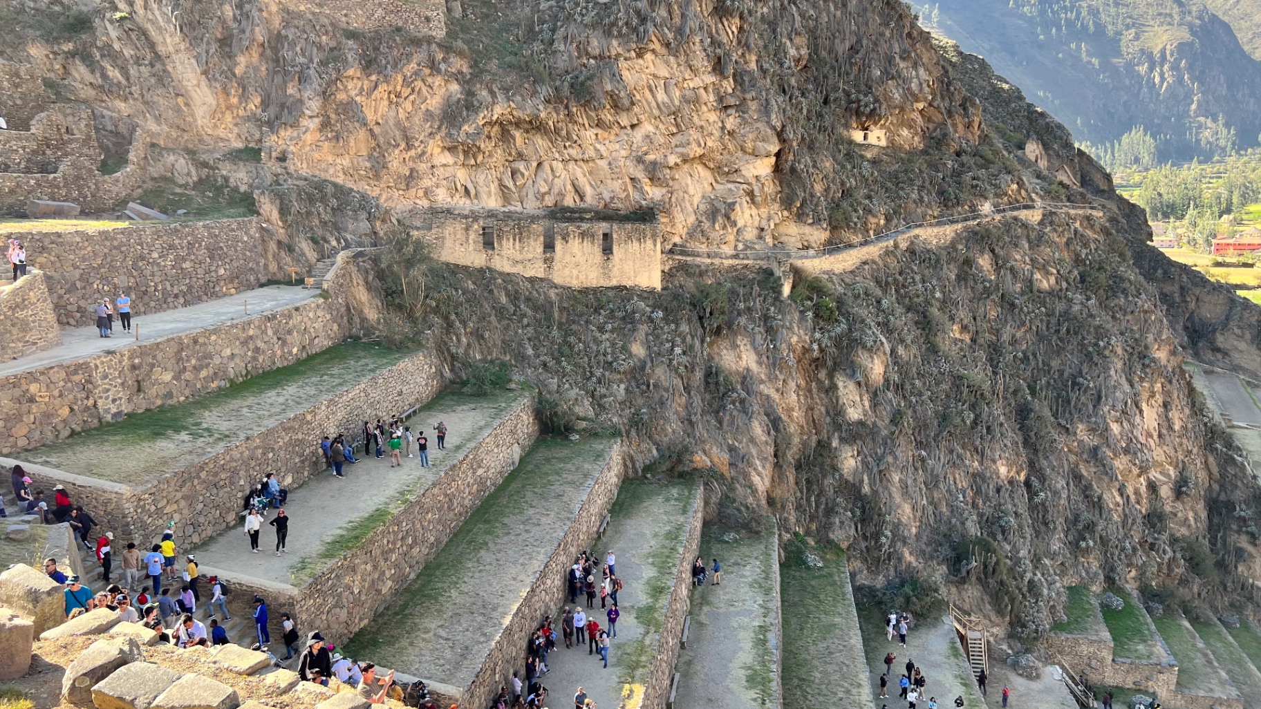 Stone stairways and terraces ascending Ollantaytambo