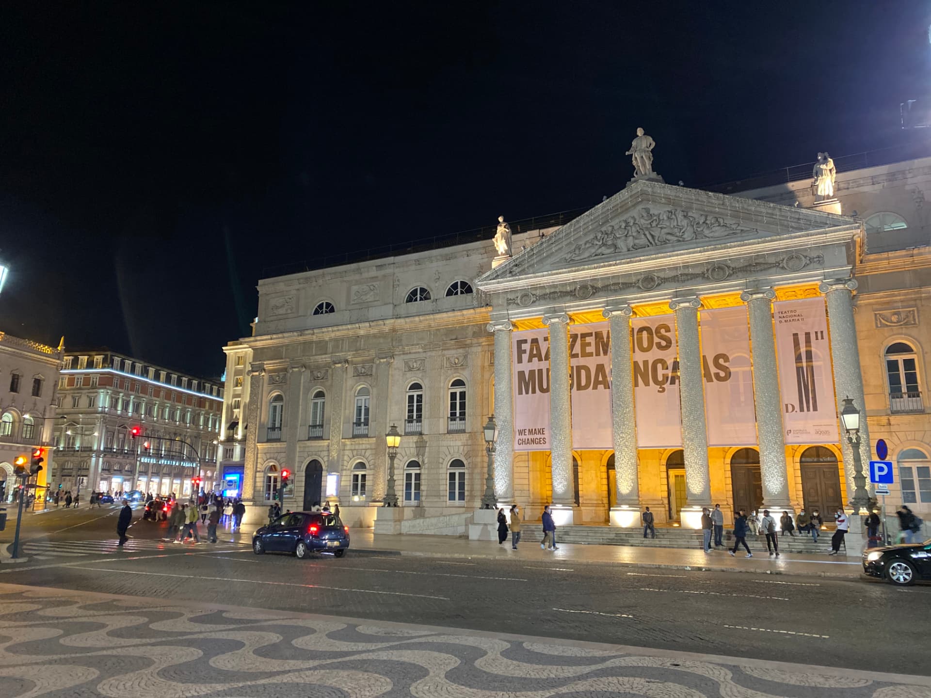 The National Theatre of São Carlos lit up at night