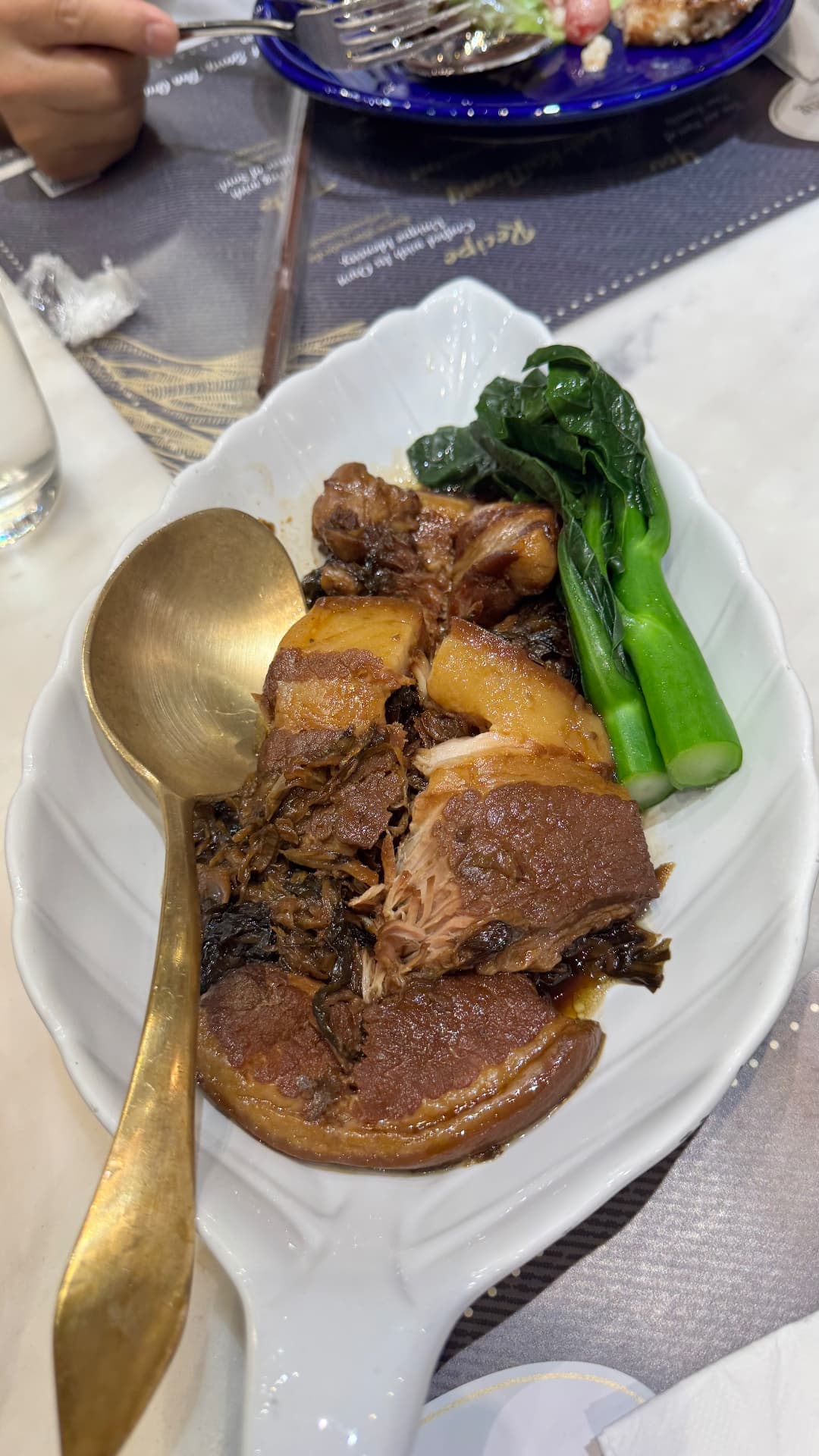 Braised pork belly with Chinese greens