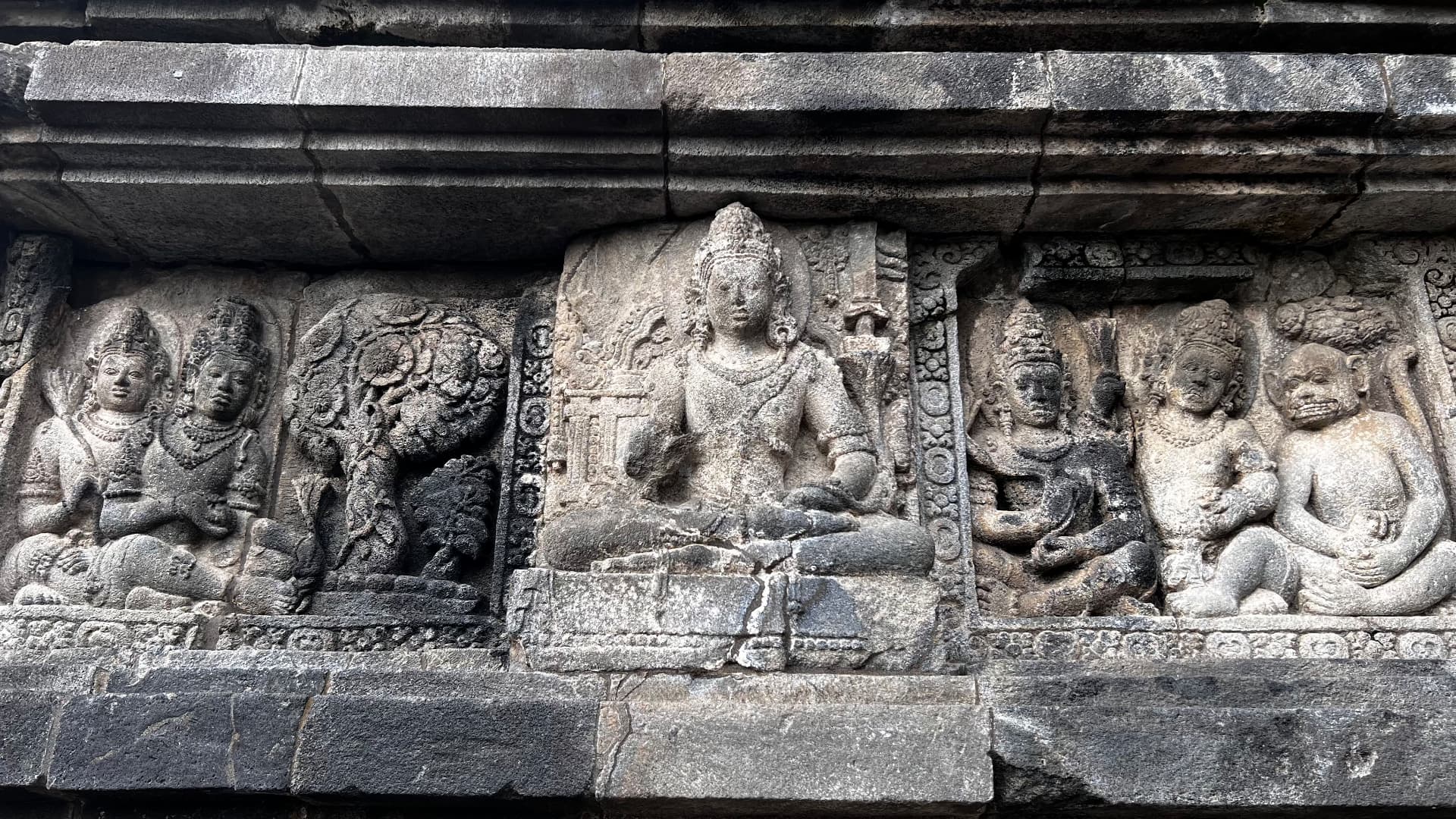 Sculpted figures along the Prambanan temple wall