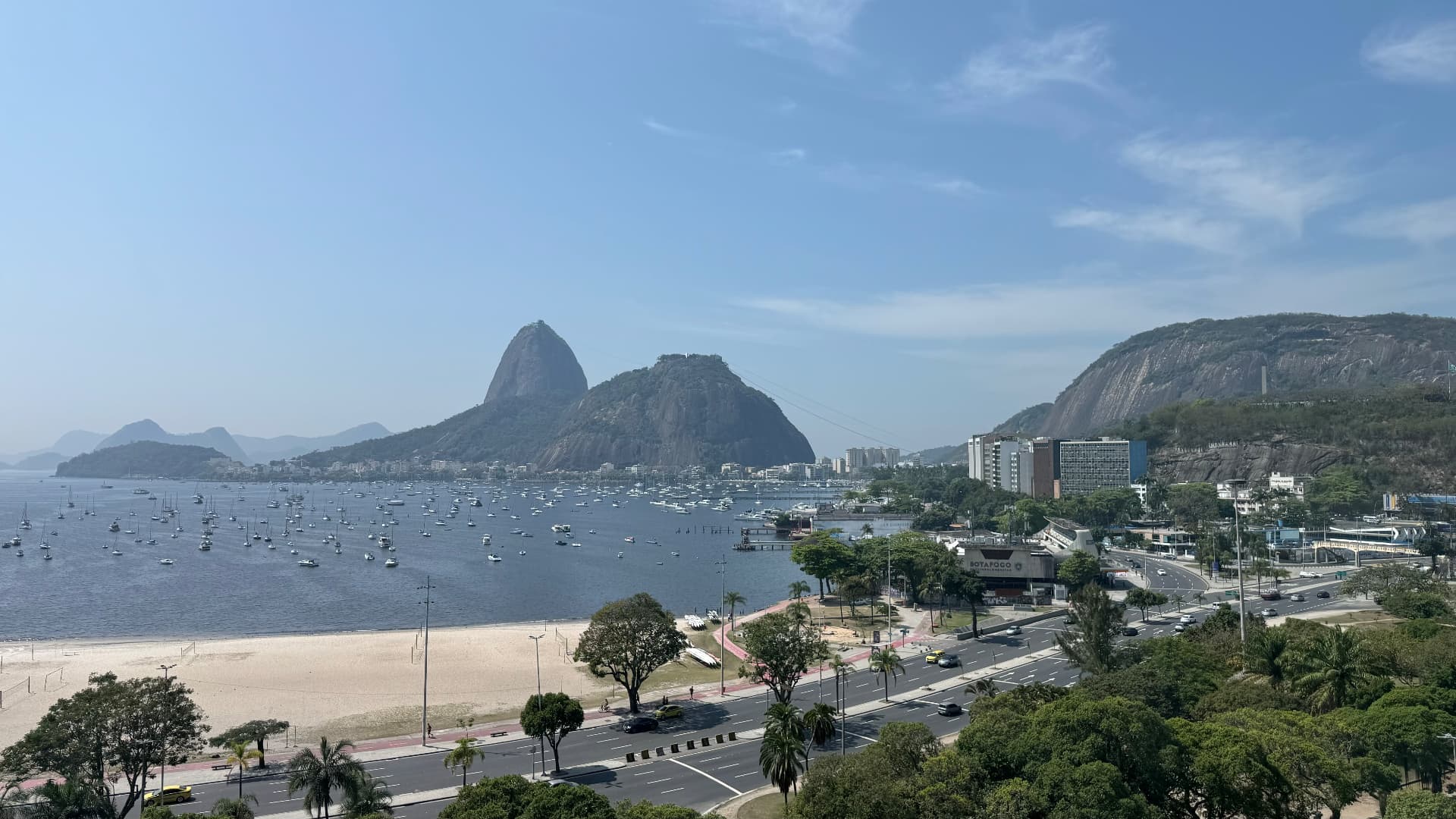 Elevated view over Botafogo Beach, the marina, and Sugarloaf Mountain