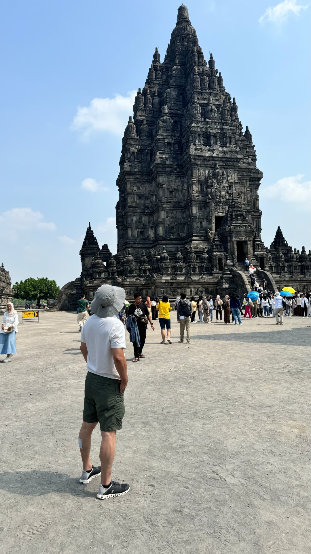 Ken facing the tall central Prambanan temple