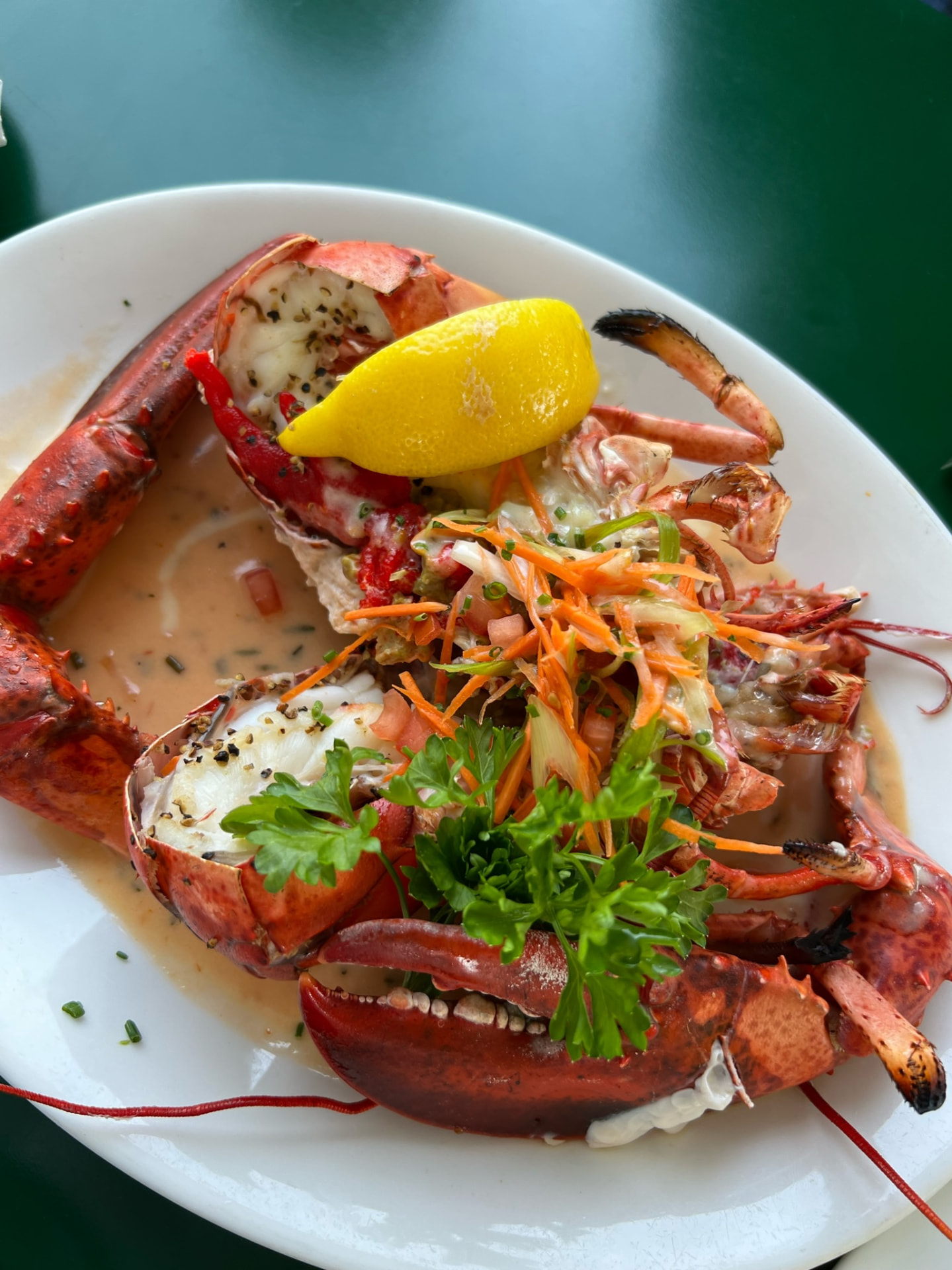 Lobster served with lemon and herbs