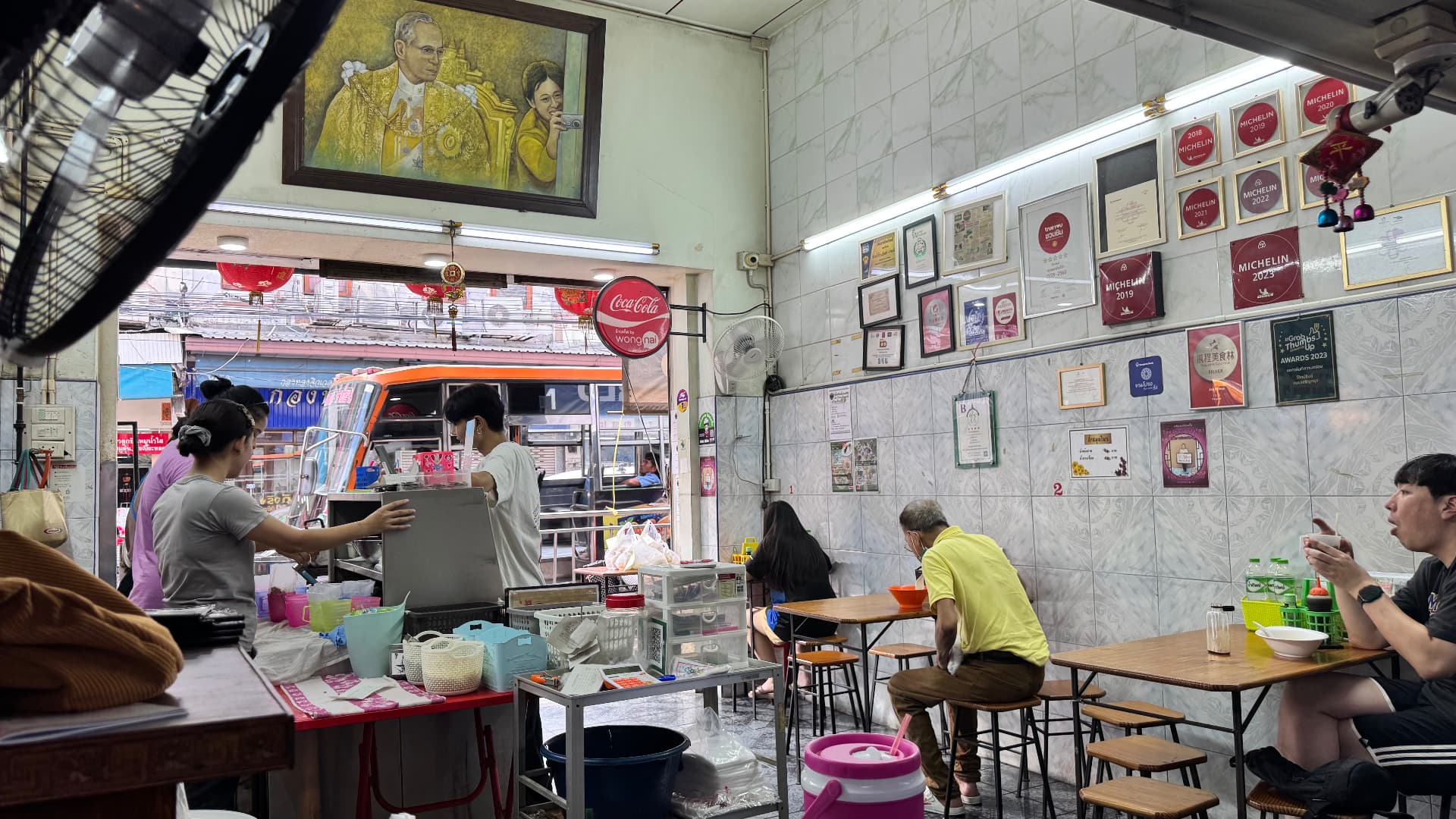 The lively dining room of a celebrated Bangkok noodle shop