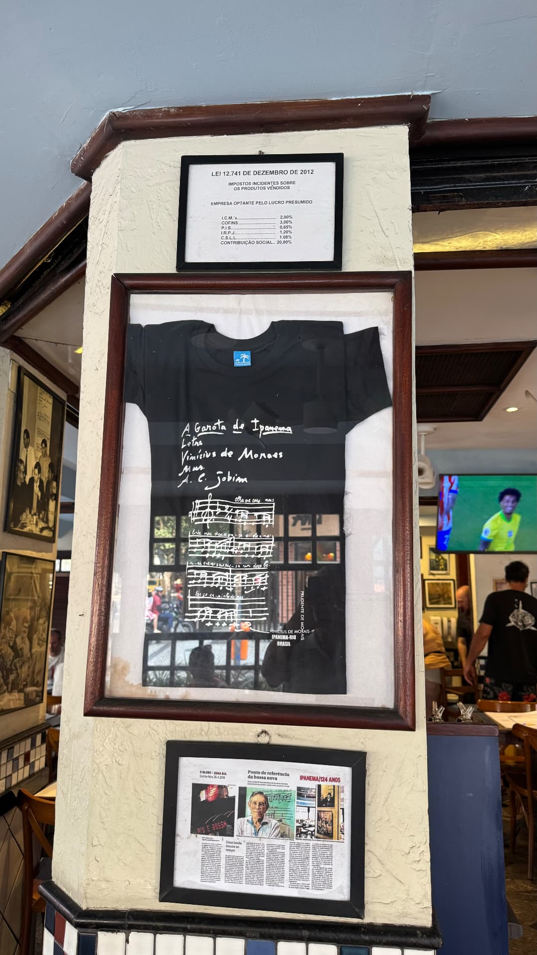 Framed shirt printed with The Girl from Ipanema lyrics and music