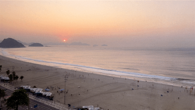 Animated night view across Copacabana Beach and Avenida Atlântica