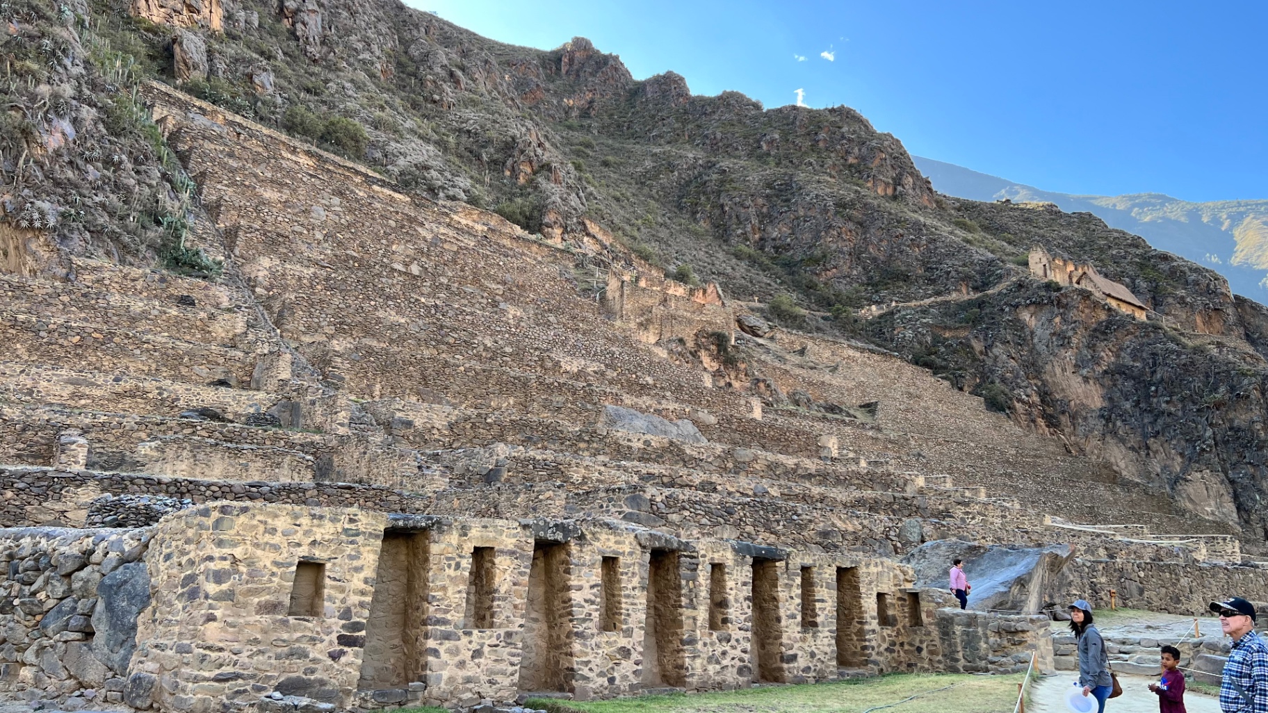 Long stone foundations at the foot of Ollantaytambo