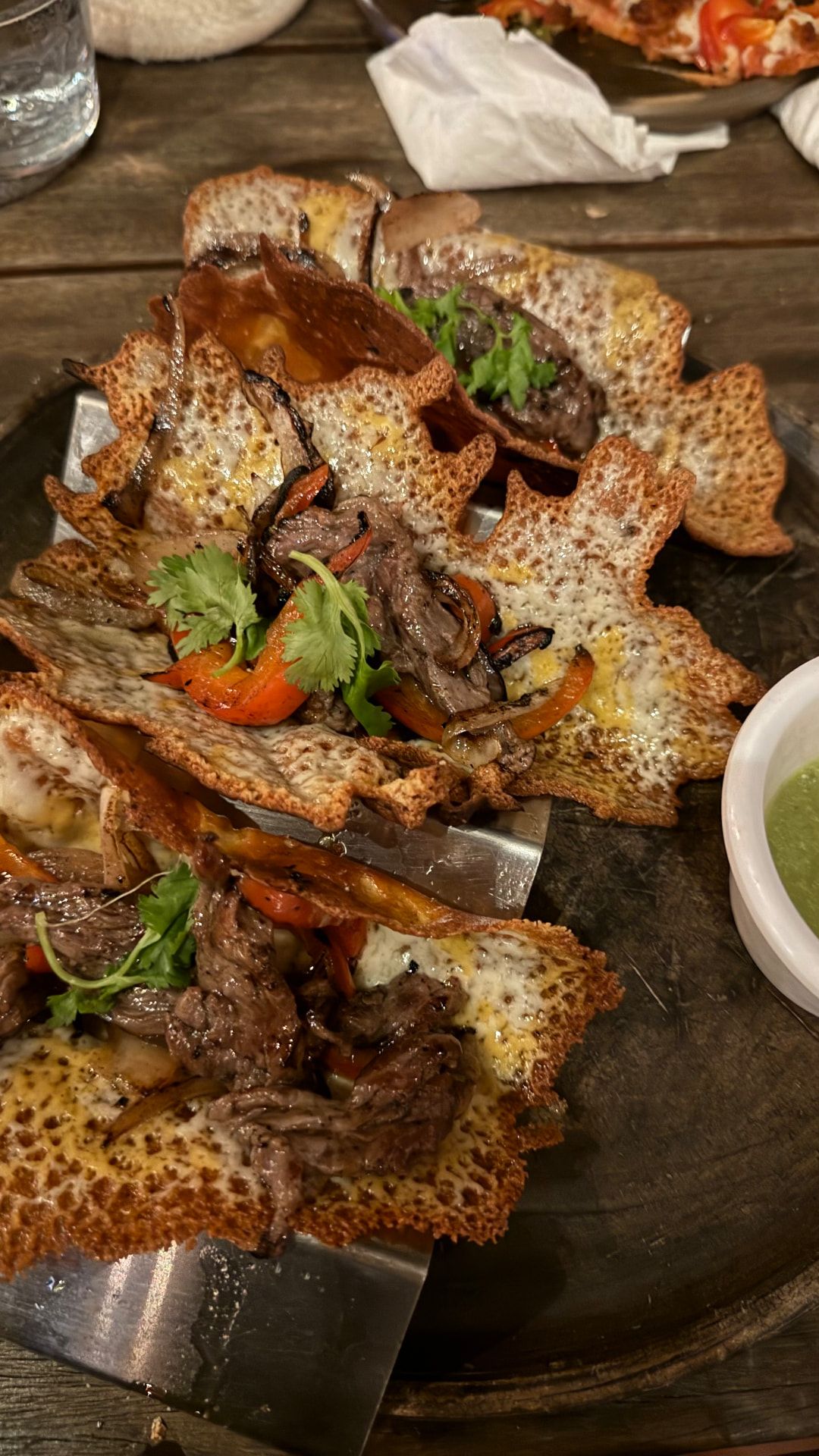 Crisp cheese shells filled with grilled beef and peppers